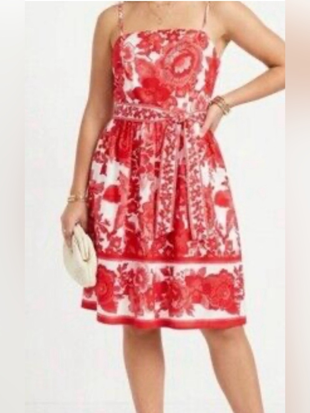Joie Red White Floral Cotton Blend Smocked Fit & Flare Sundress 10
